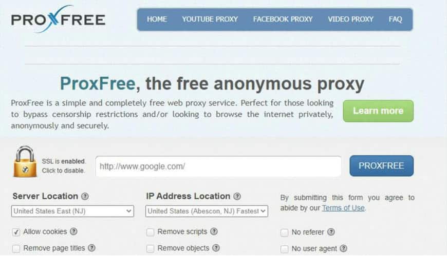 Proxfree web proxy