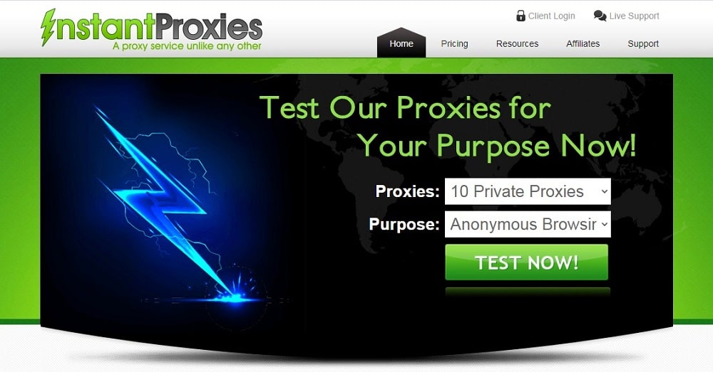 Instant Proxies Homepage Overview