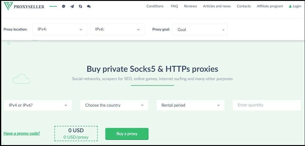 Proxy Seller Homepage overview