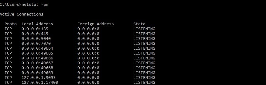 netstat an command