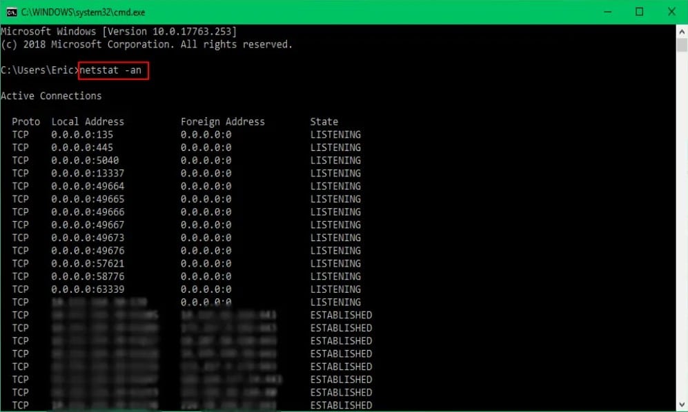 netstat -an command