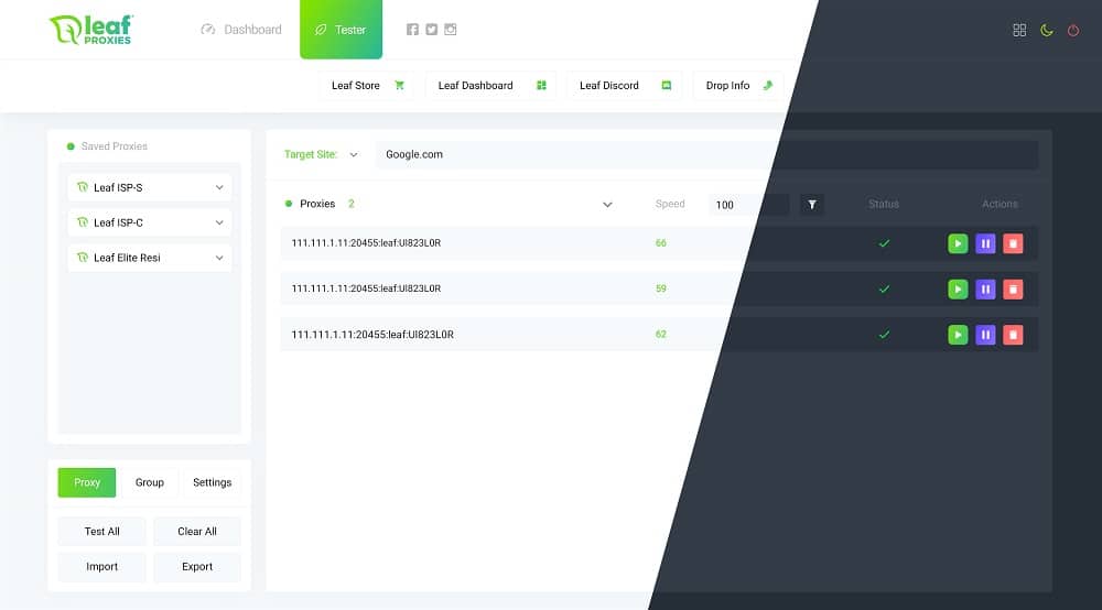 LeafProxies authentication dashboard