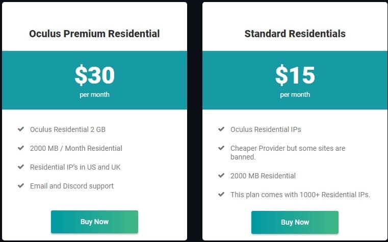 Oculus Proxies Residential Proxy Plan