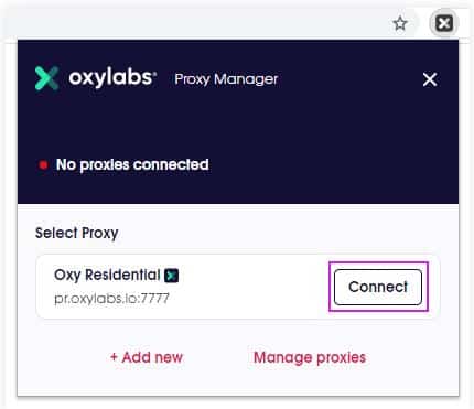 OxyLabs click Connect