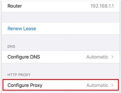Tap Configure Proxy